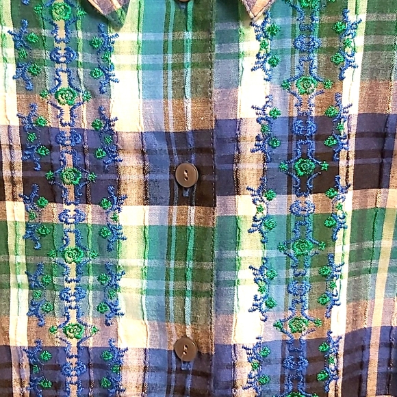 Vintage ALIA Sz. 18 Plaid Embroidered Blouse - Picture 4 of 5